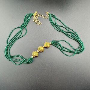 Indian Bollywood Emerald Green Bead Gold Tone Strand Necklace Ethnic Wedding